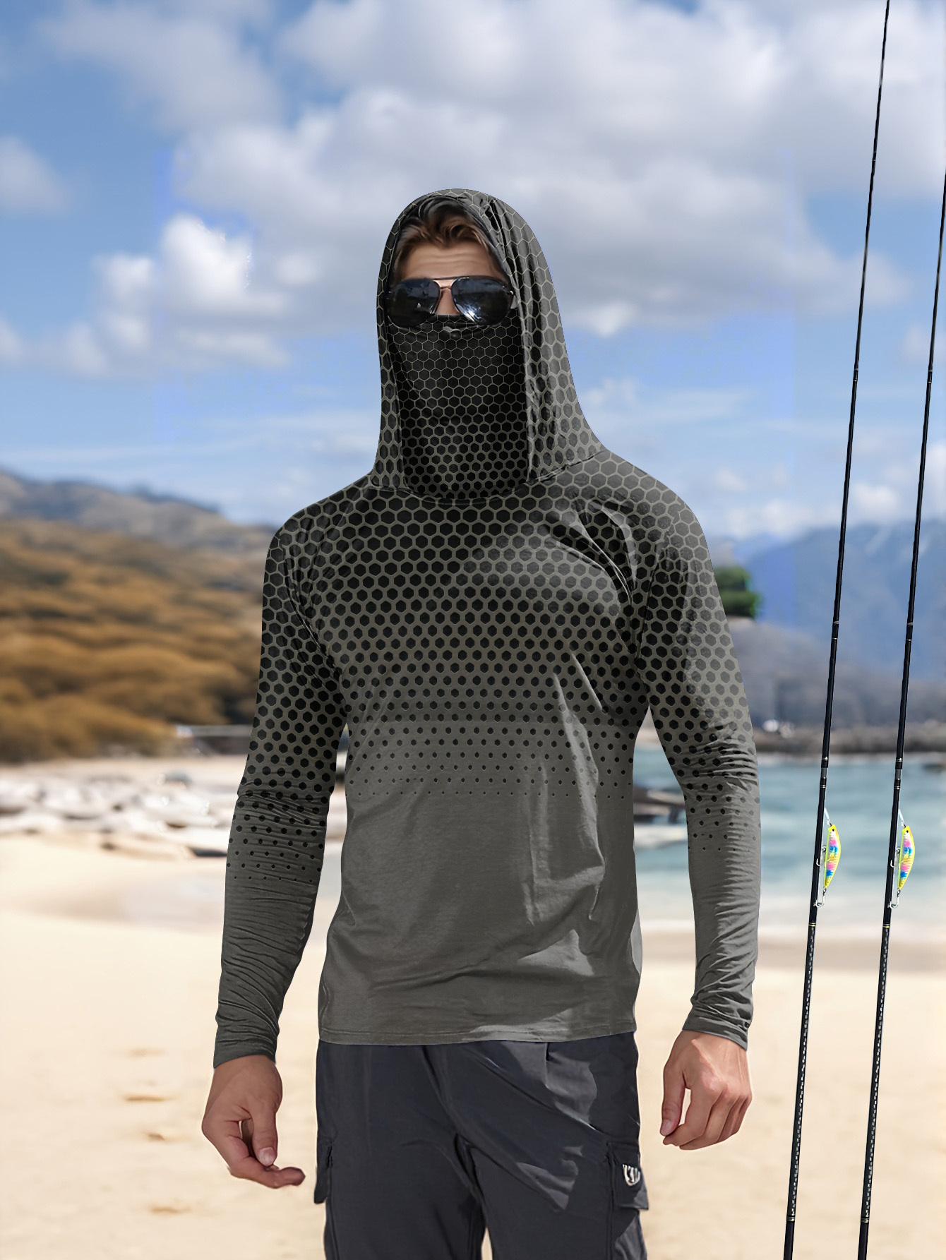 Camisa de Pesca Masculina de V - Sports Mask Breathable avaliação e preço